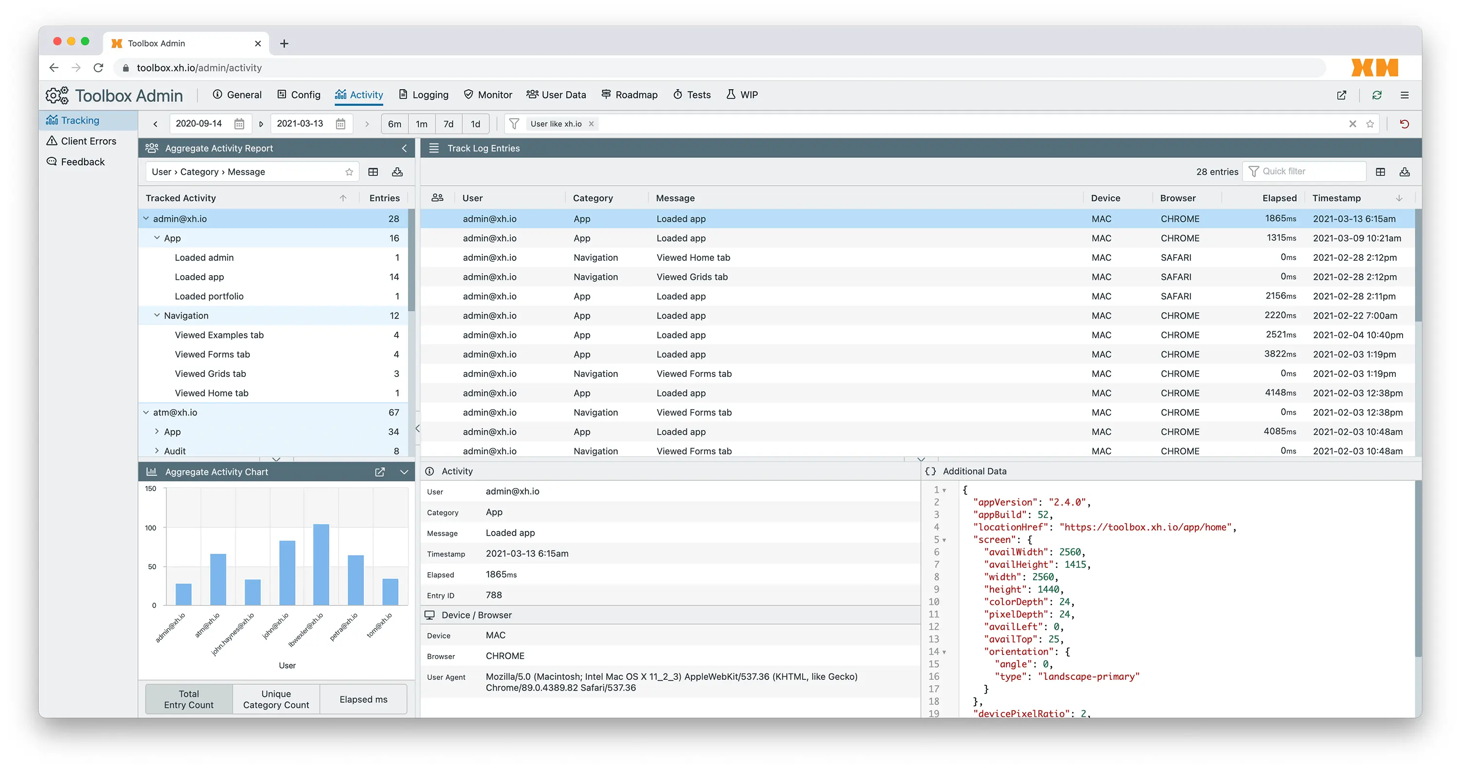 Hoist includes a built-in set of
admin tools for app configuration and monitoring.